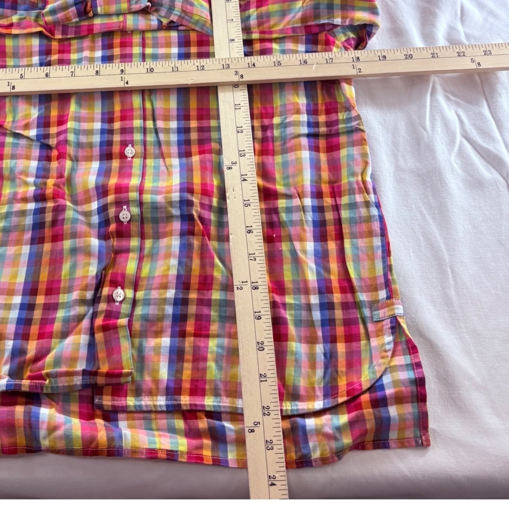 Vilagallo Rainbow Plaid Ruffle Collar Cotton Button Down Shirt Women 36 Portugal - Picture 4 of 6